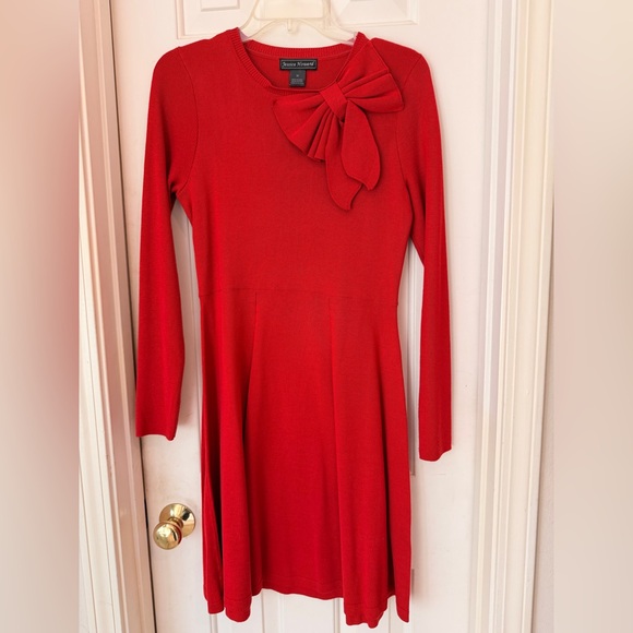 Jessica Howard Red Sweater Knit Dress, Bow Design, Long Sleeve Flair Skirt, Sz M - Picture 9 of 12
